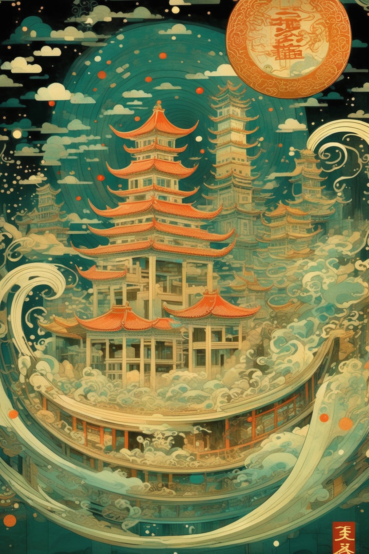 <lora:Victo Ngai Style:1>Victo Ngai Style - Modern man travels back to antiquity,illustrated by Guochao, by Victo Ngai., i...